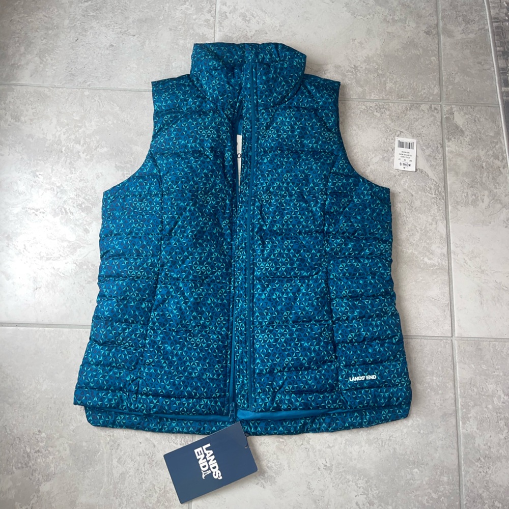 Lands' End Teal Patterned Puffer Vest